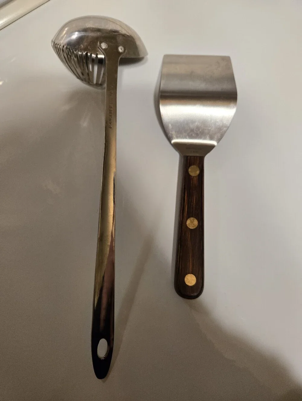 Vintage Grease Skimmer & Wood Handle Turner